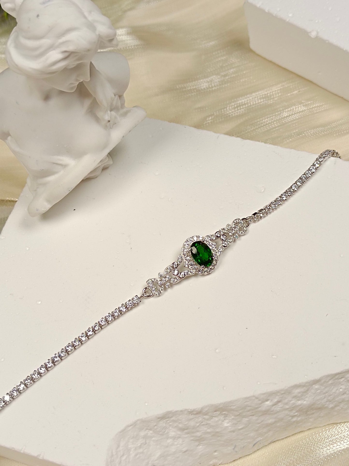 Bracciale Diopside incorporato S925 - Gioielli verdi unici