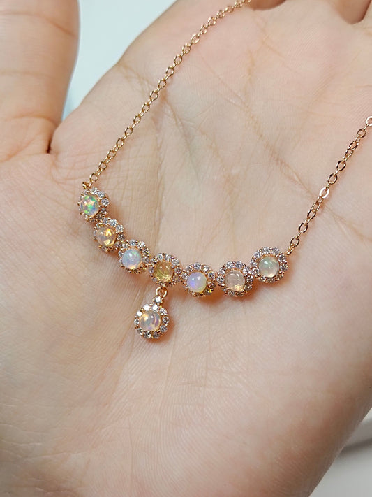 S925 Silver Embedded Opal Necklace - Smiling Style, Minority Design with Luxury Feel Jewelry