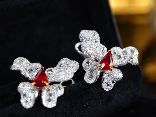 Butterfly Flower Ruby Diamond Ear Clips Jewelry - A Unique and Exquisite Choice