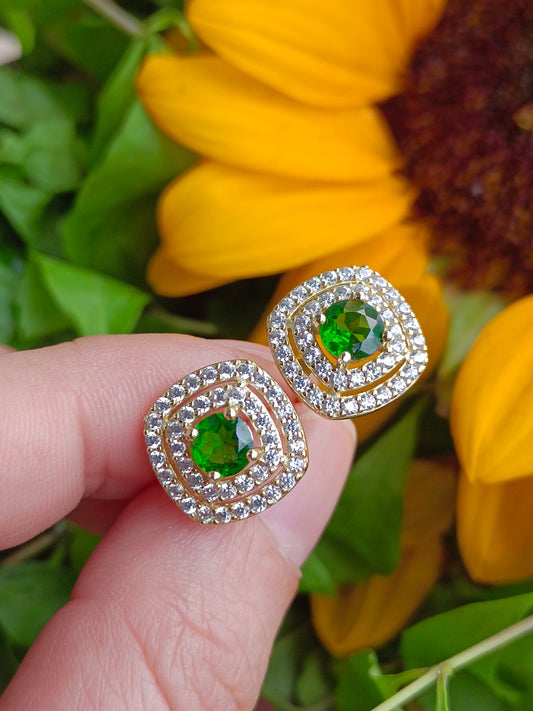 Luxurious Natural Diopside Earrings in Vintage Gilded Style - Jewelry for Grace and Happiness