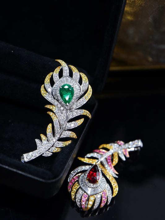 Emerald Feather High-End Brooch/Pendant Dual-Use Design Jewelry