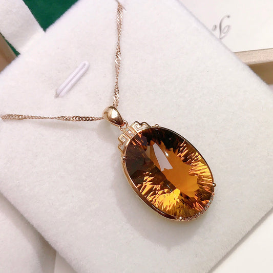 Elegant 18K Gold Embedded Natural Citrine Pendant - A Must-Have Jewelry