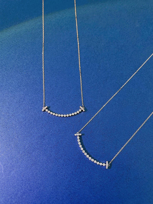 18K gekweekte diamanten minimalistische full-pave glimlachketting