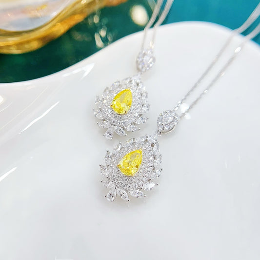 18K Yellow Gold Cultured Diamond Pear-Shaped and Marquise Pendant Necklace