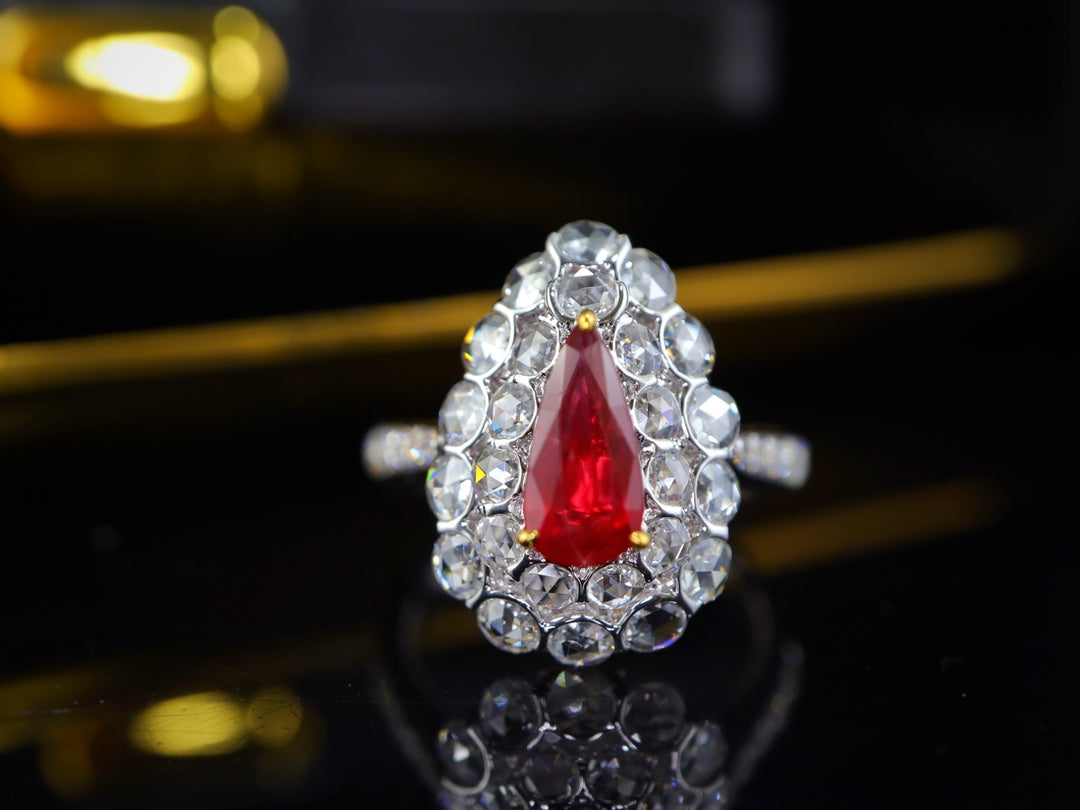 Cincin Ruby Darah Pigeon - Permata Perhiasan Tidak Dipanaskan & Bercahaya