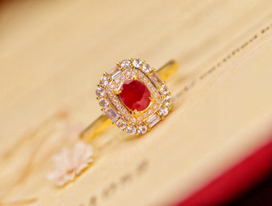 Luxury Jewelry: 18K Gold Ruby Ring with Diamond Accents