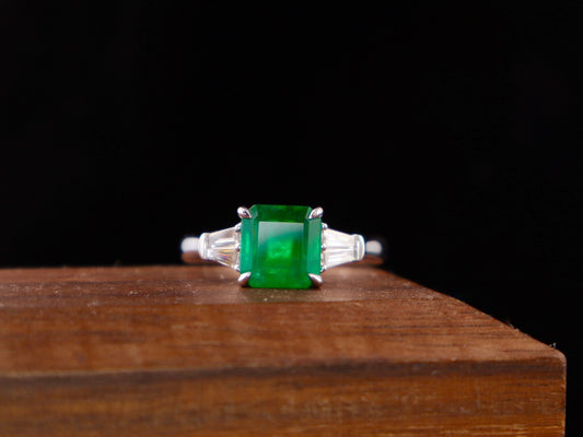 Emerald Ring - Vivid Green Jewelry Piece with Diamond Accents