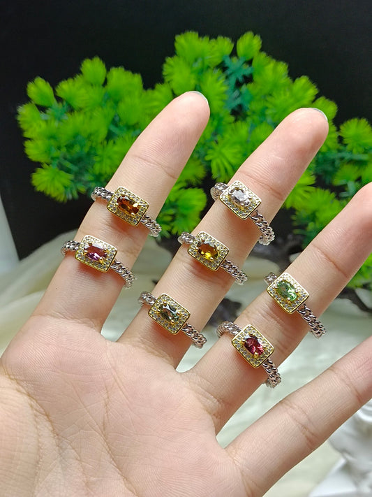 S925 Heavy Craftsmanship Embedded Candy-Colored Rainbow Tourmaline Ring Jewelry