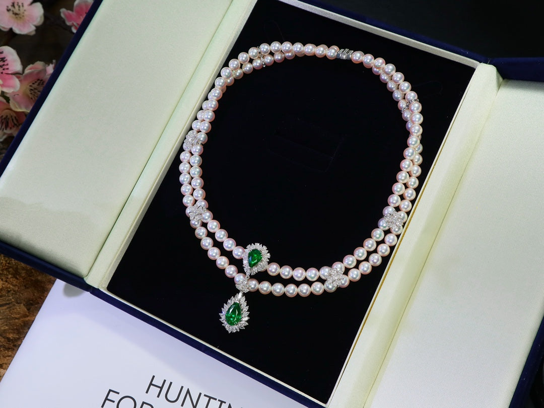 Luxury High-End Jewelry: "Tiannu" Pearl and Emerald Evening Dress Chain