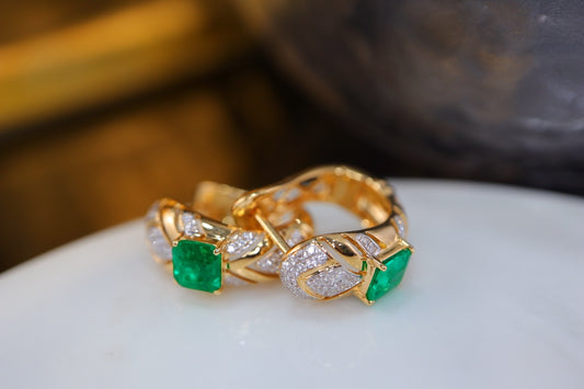 Panjshir Emerald Ear Cuffs - Luxurious 18k Gold & Diamond Jewelry