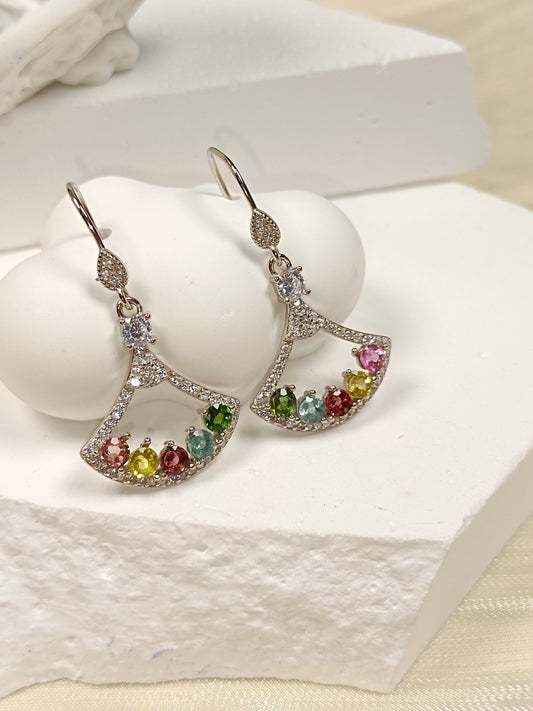 S925 Silver Embedded Tourmaline Earrings - Summer Street Style Jewelry