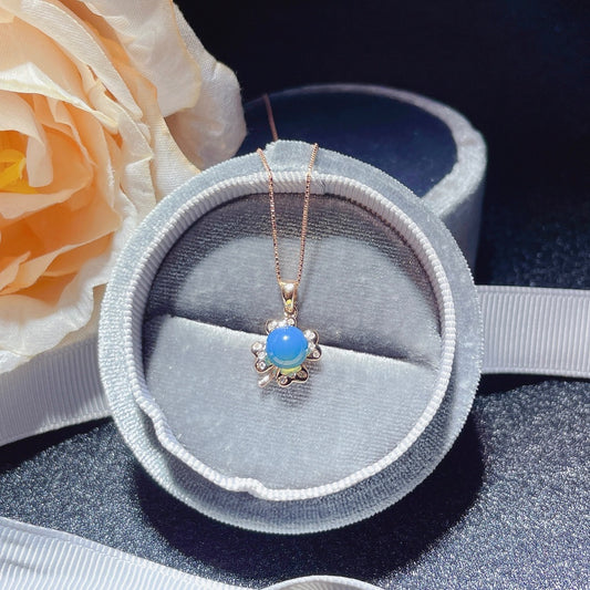 Colgante de Ámbar Azul Dominicana Incrustado en Oro de 18k - Joyería Exquisita