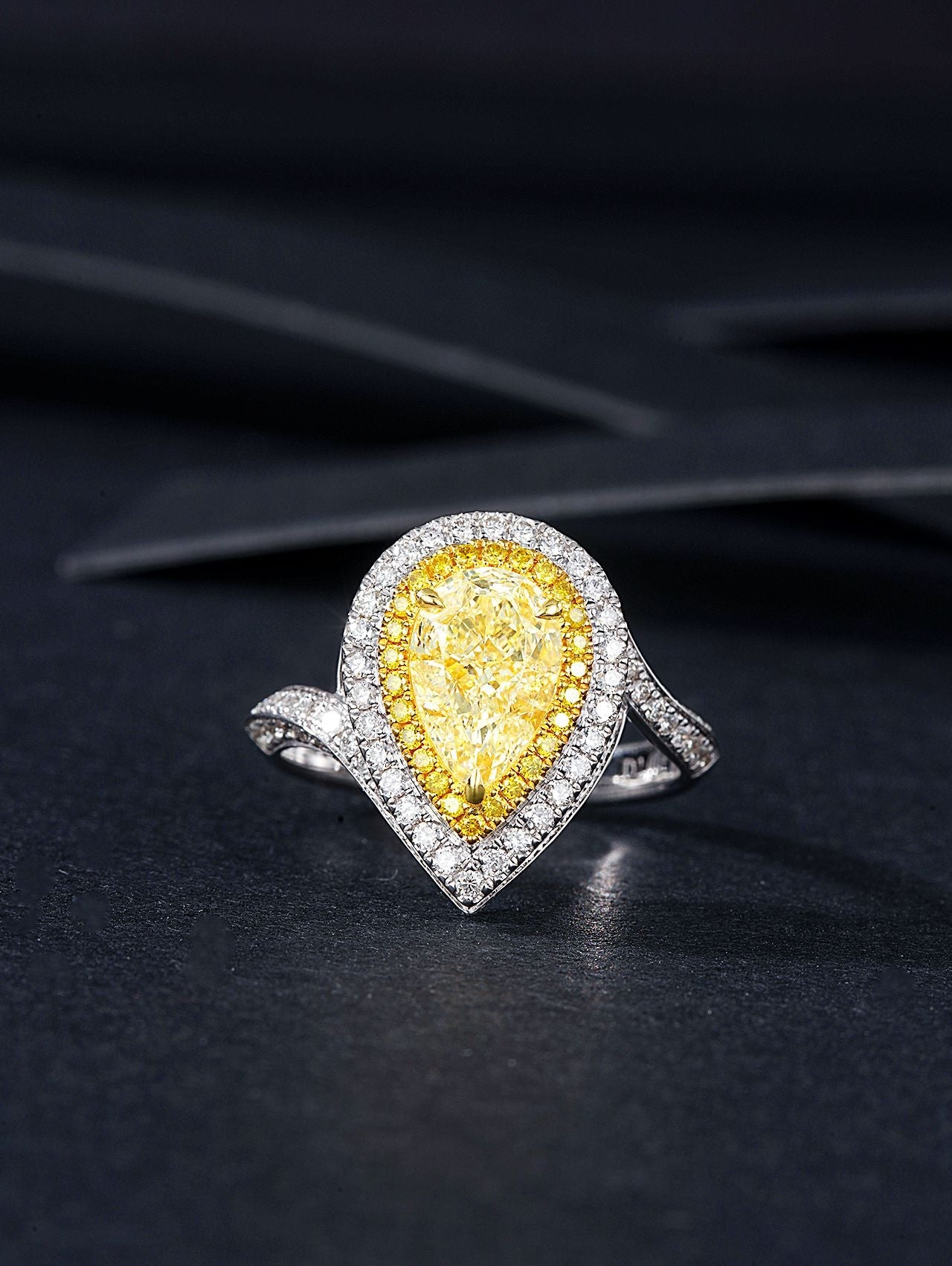 2-Carat Diamond Waterfall Ring - Luxurious Jewelry Collection - Yellow Diamond Ring