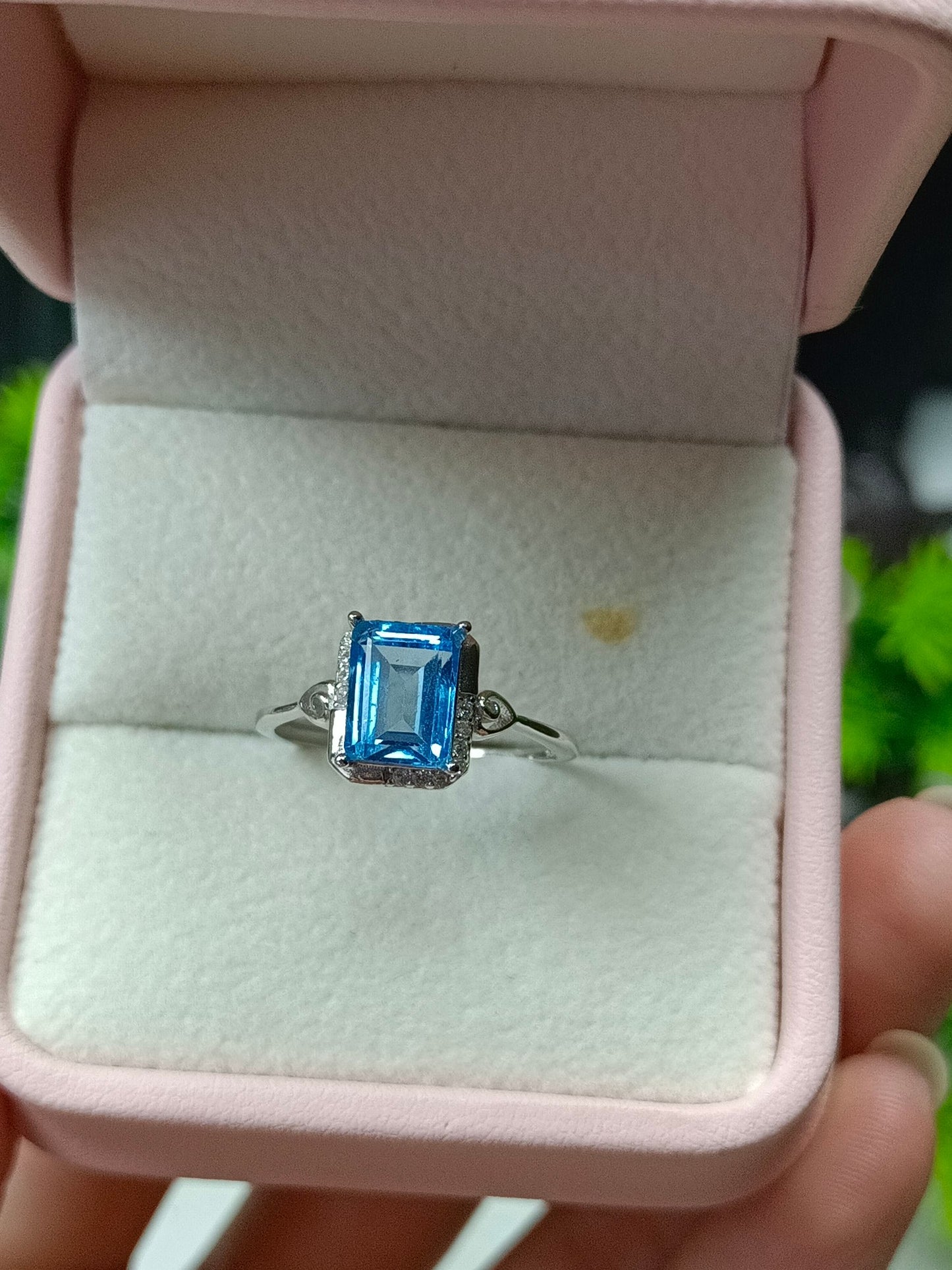 Exquisite Natural Swiss Blue Topaz Square Ring - Fine Jewelry