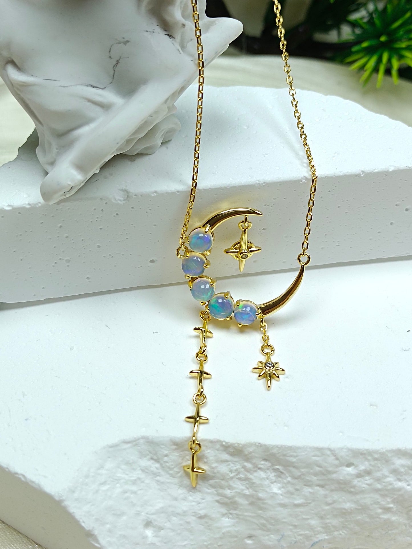 S925 Sterling Silver Opal Star & Moon Jewelry Set with 18K Technology