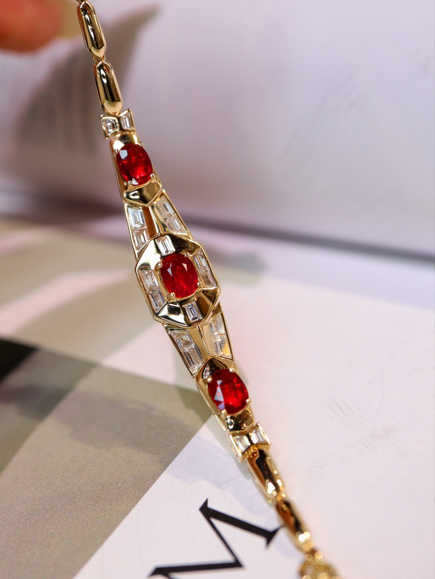 Vintage Retro Stylish Unburned Ruby Cuban Bracelet - Jewelry Gem