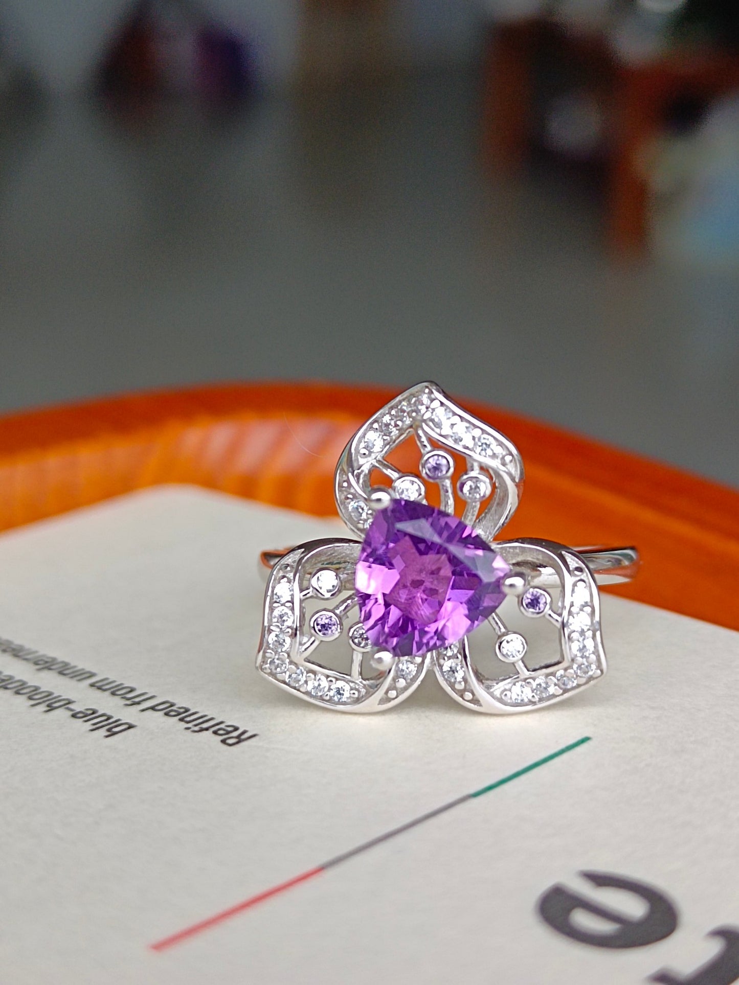 Elegant Natural Purple Crystal Ring with Orchid Design - Unique Jewelry