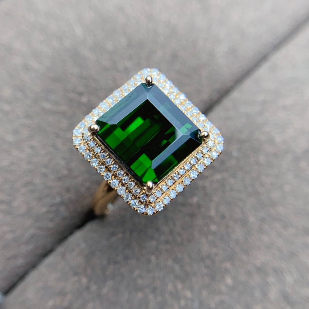 Prachtige grote chroomgroene toermalijnring - sieraden voor elegantie