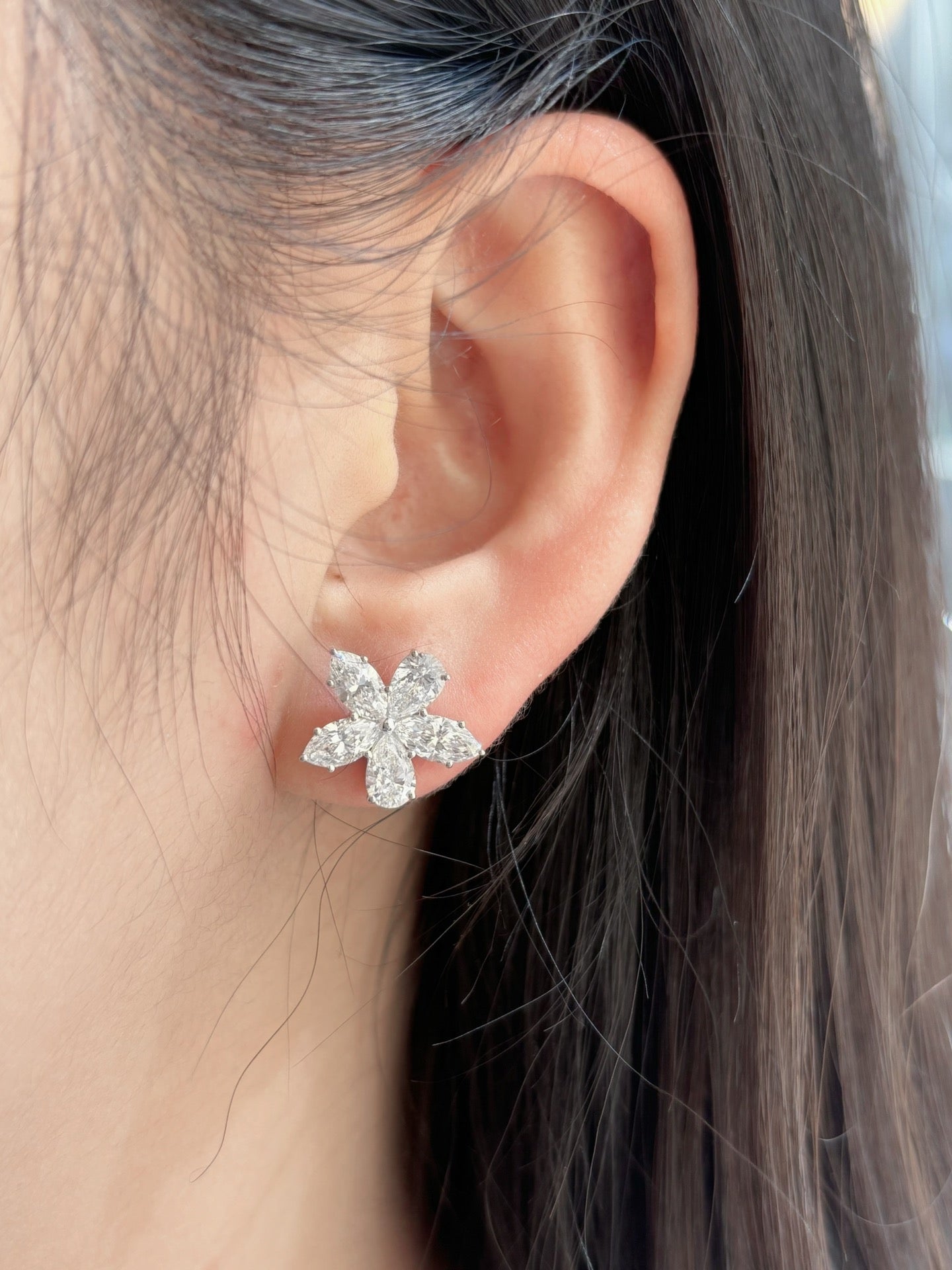 18K Diamond Cultured Marquise & Pear-Shaped Flower Stud Earrings