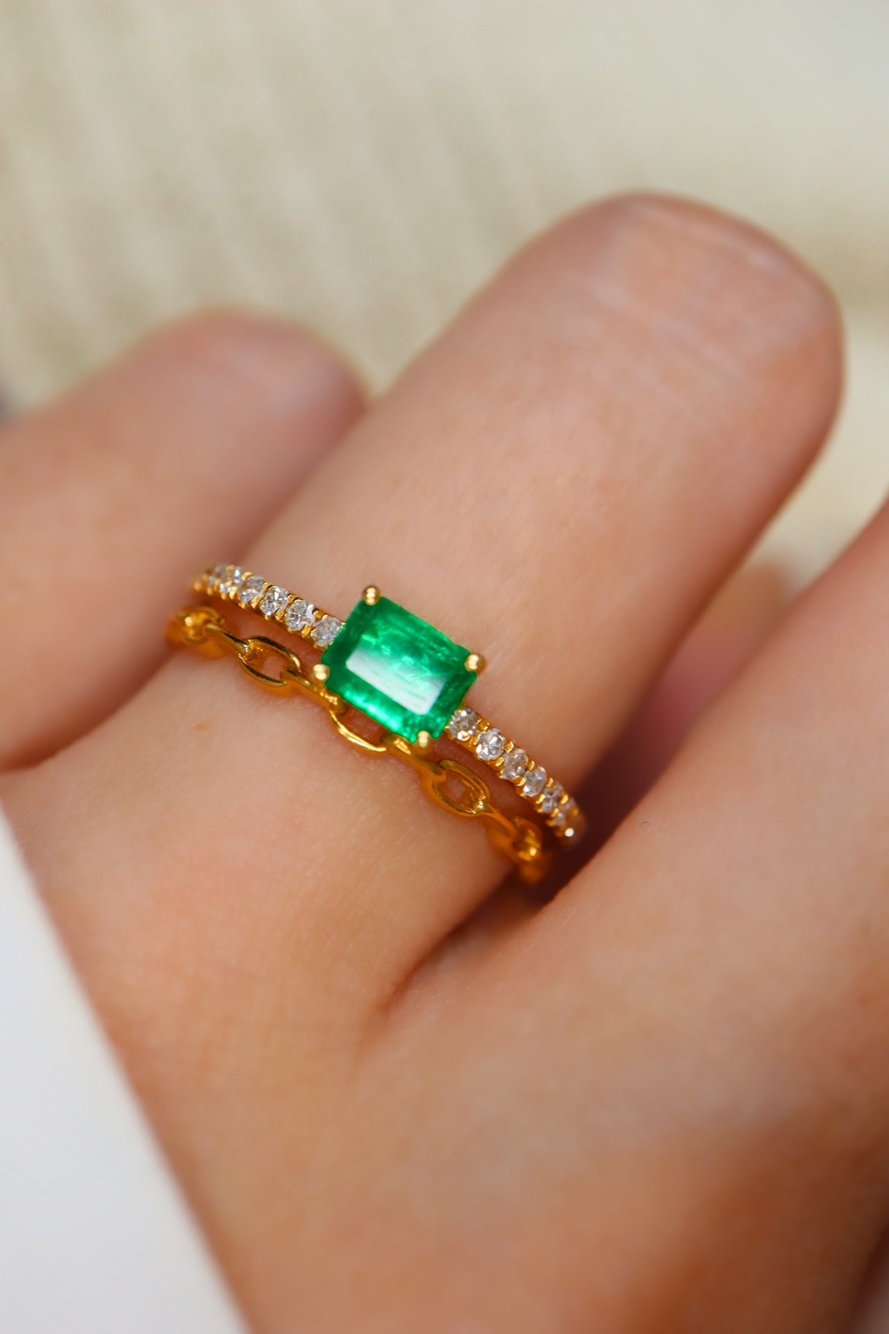 Panjshir Fine Jewelry - Emerald Ring with Diamond Accent