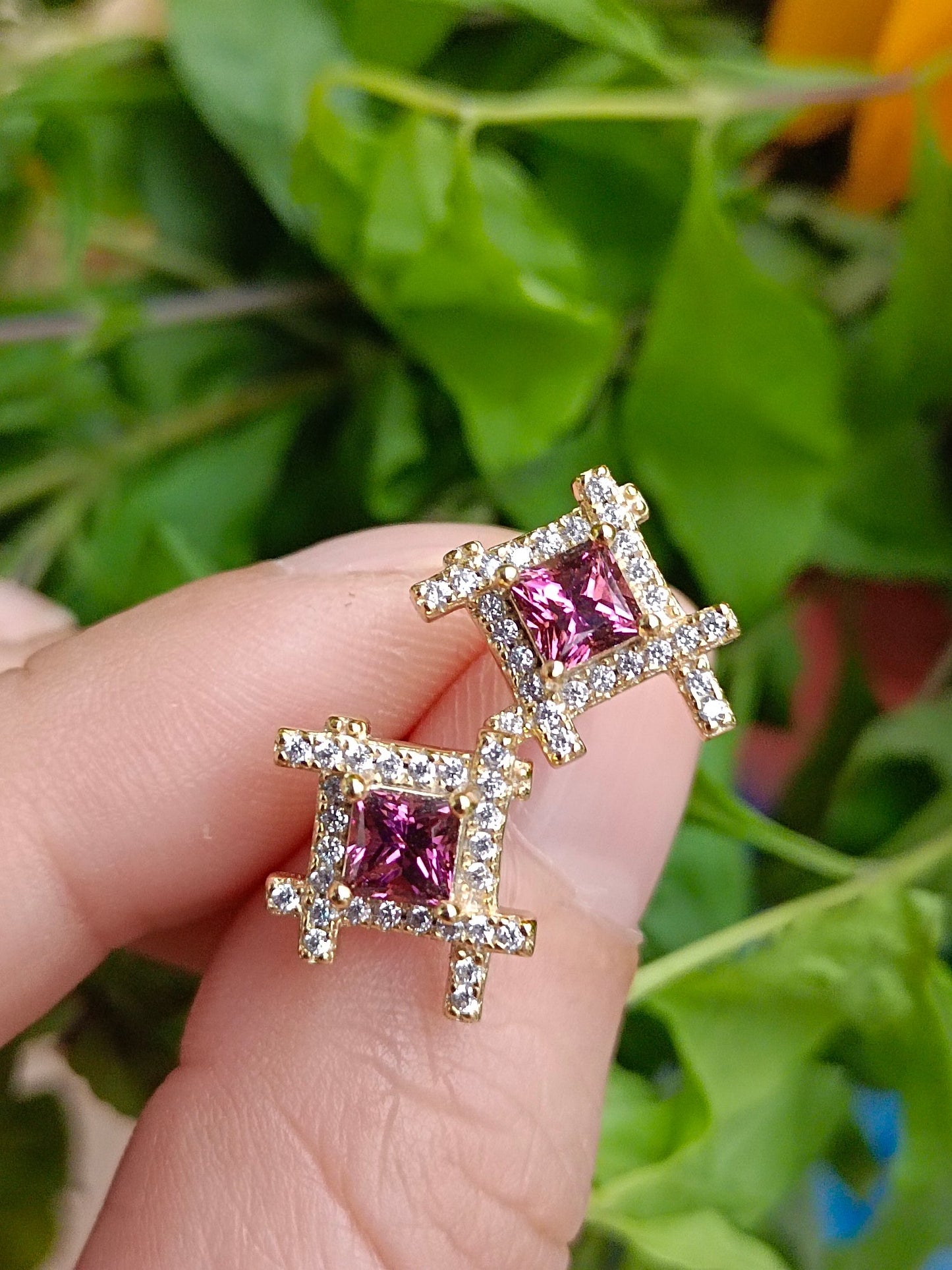 Princess Cut Natural Purple Garnet Jewelry Earrings