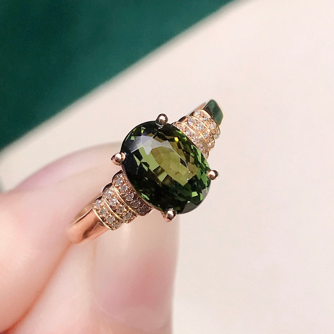 18K Gold Bi-Color Tourmaline Ring with Diamonds - Exquisite Jewelry