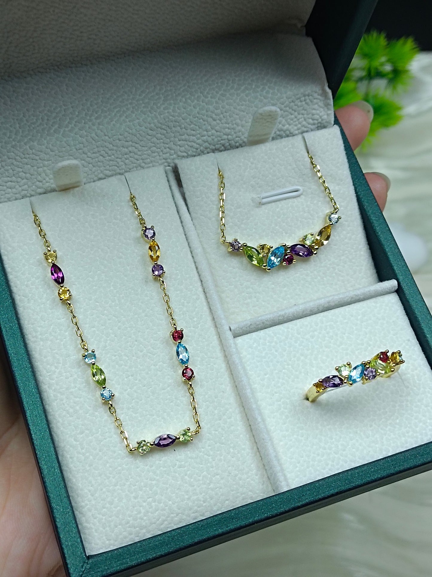 S925 Silver Exquisite Rainbow Crystal Multi-Gemstone Set - Jewelry