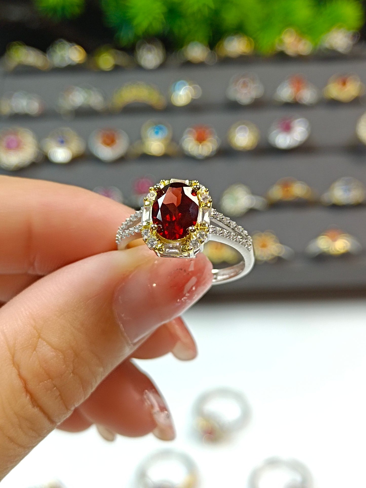 Elegant Sterling Silver Garnet Ring - Adjustable Dual Tone Craftsmanship Jewelry