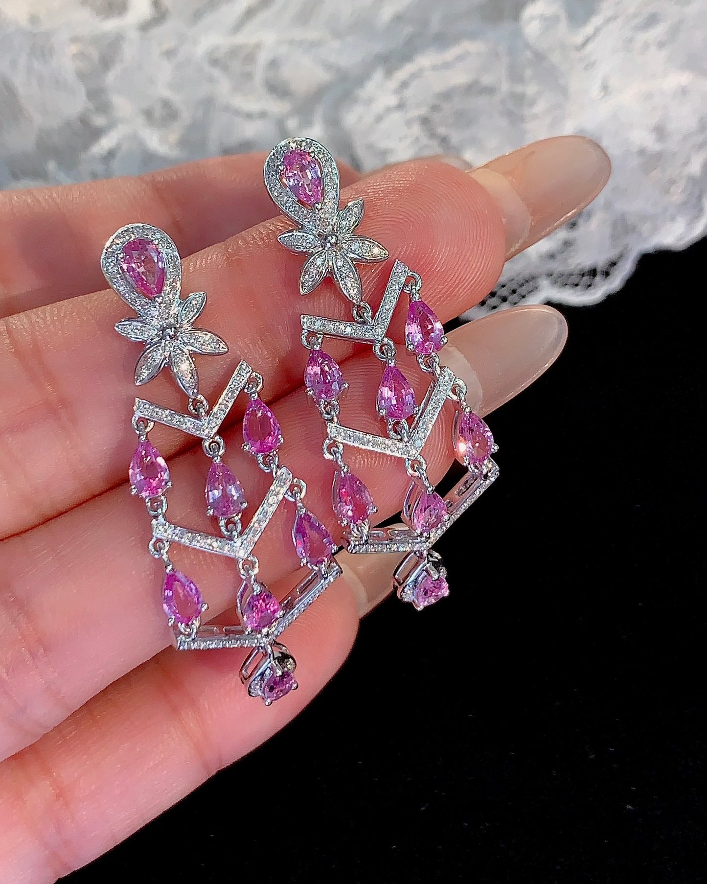 Exquisite Elegance Jewelry: Natural Pink Sapphire Earrings with 18K Gold and Diamonds