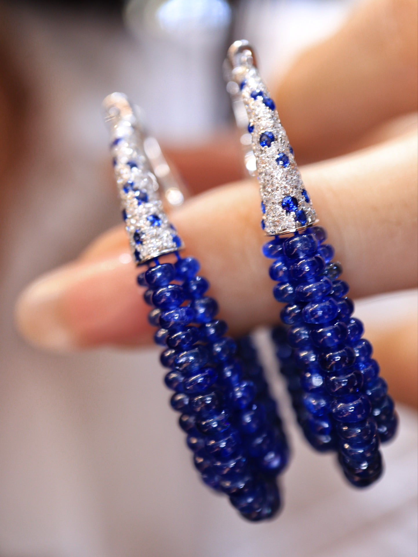 Elegant Burmese Unheated Sapphire Abacus Bead Earrings Jewelry