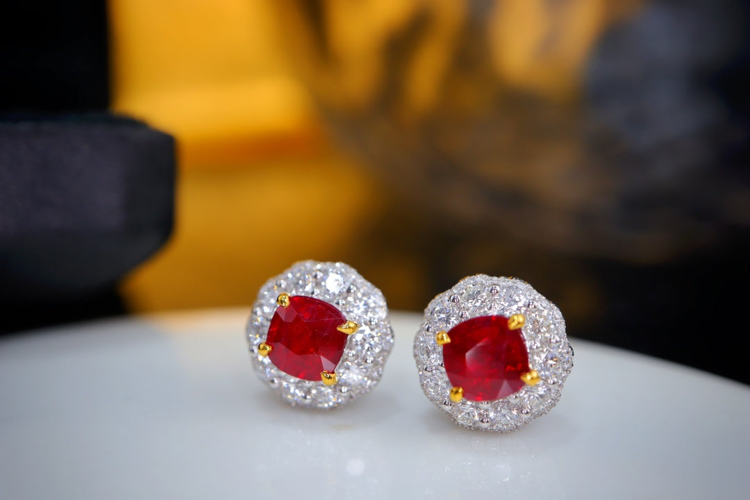 Pigeon's Blood Ruby Earrings - Lady Diana Style High-end Jewelry