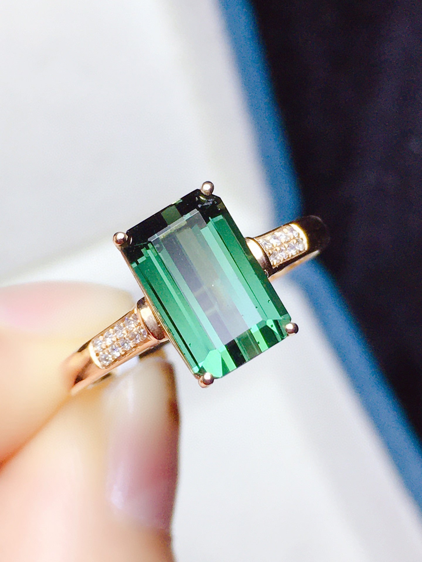 Natural Tourmaline Ring in 18K Gold with Diamond Accents - Exquisite Jewelry