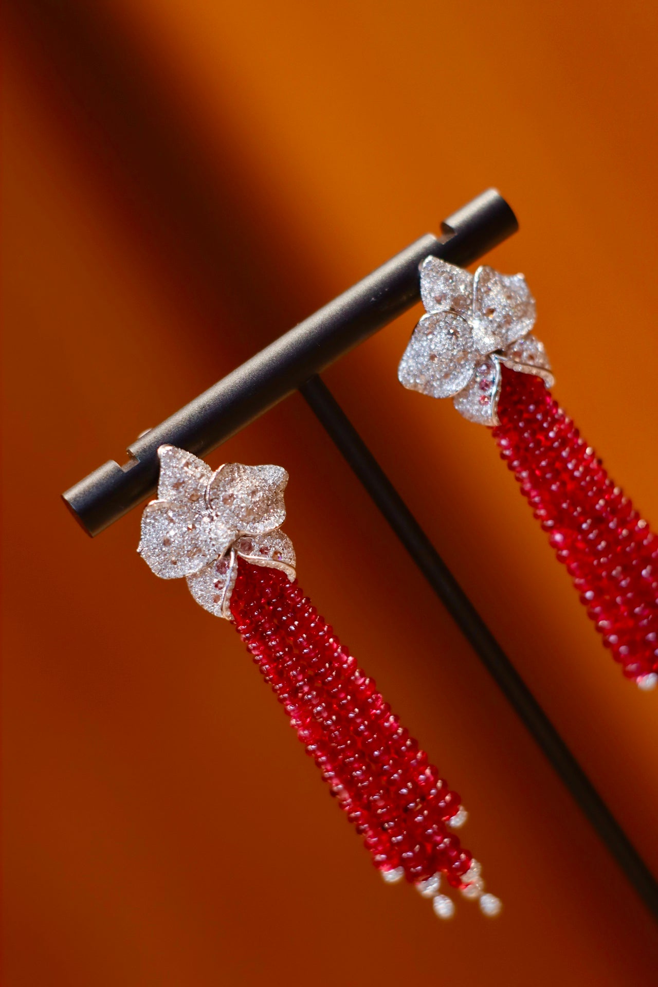 Unheated Myanmar Spinel Earrings - Mesmerizing Beaded Tassel Jewelry