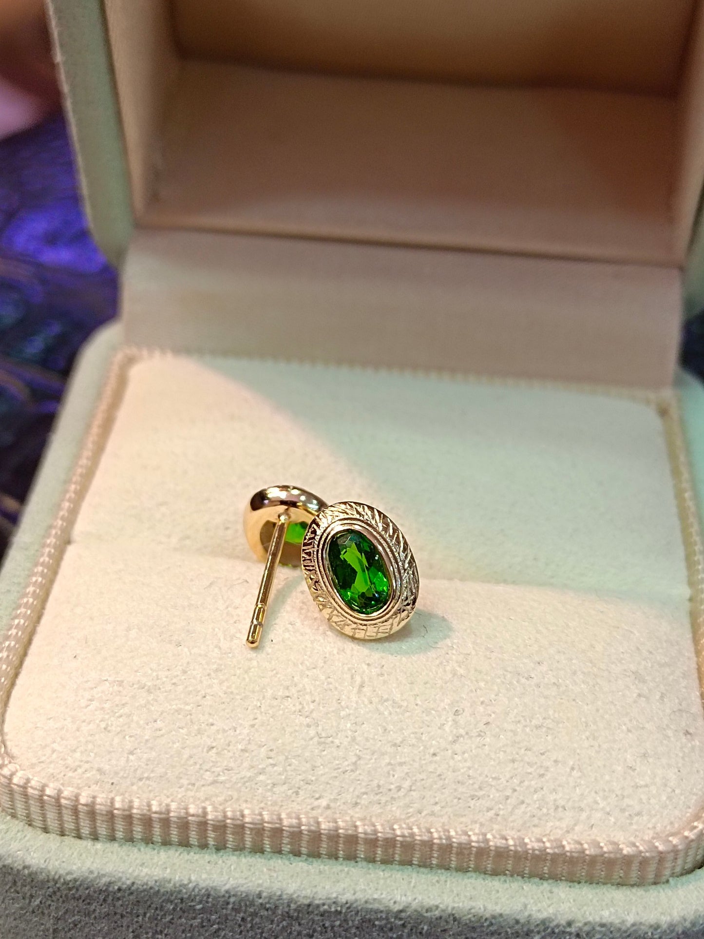 S925 Sterling Silver with Diopside Embedded Earrings in 18K Gold Technique - French Vintage Palace Style