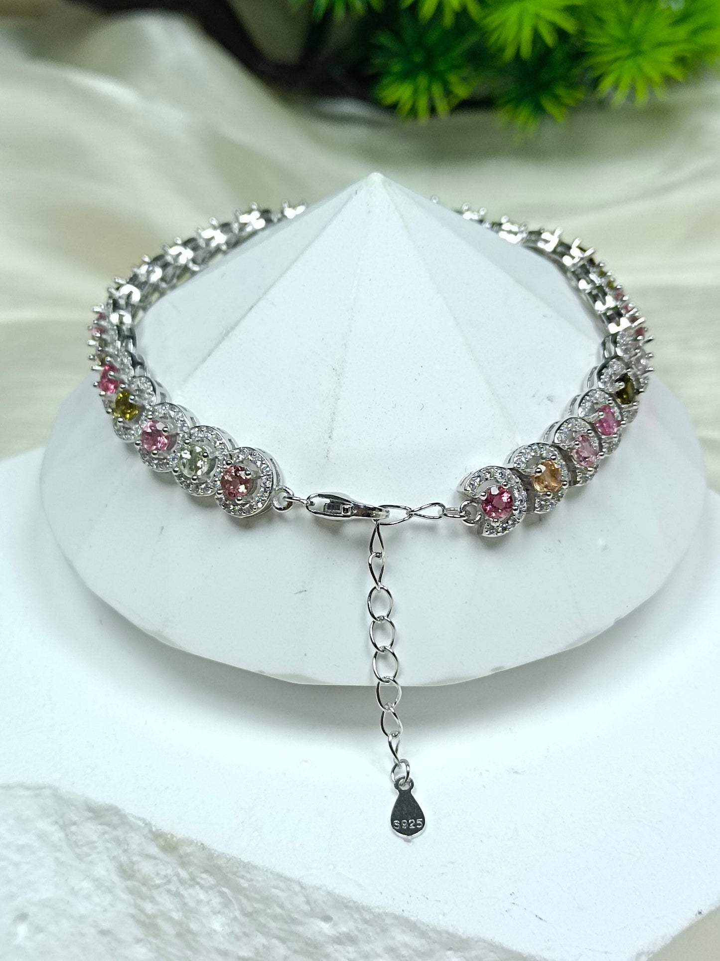 S925 Silver Embedded Tourmaline Bracelet - A Rainbow Scattered on Earth