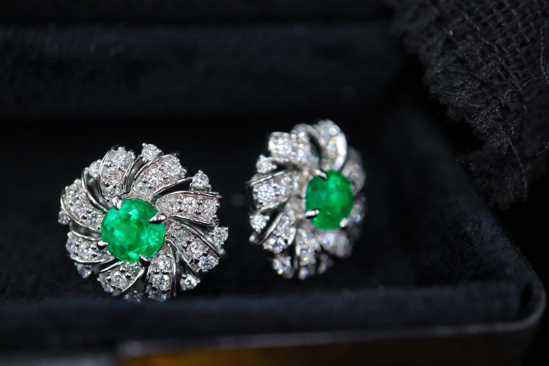 Emerald Stud Earrings with Diamond Halo - Luxurious Jewelry Piece