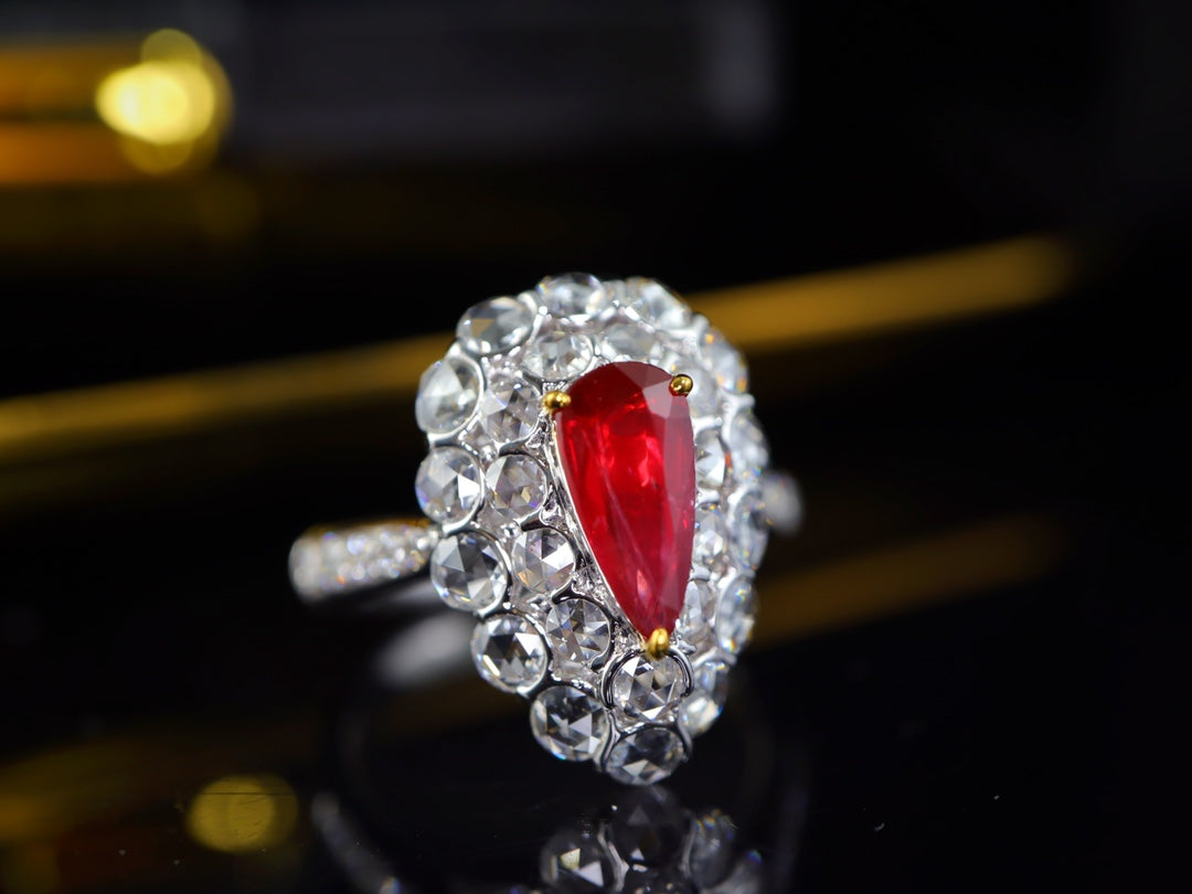 Cincin Ruby Darah Pigeon - Permata Perhiasan Tidak Dipanaskan & Bercahaya