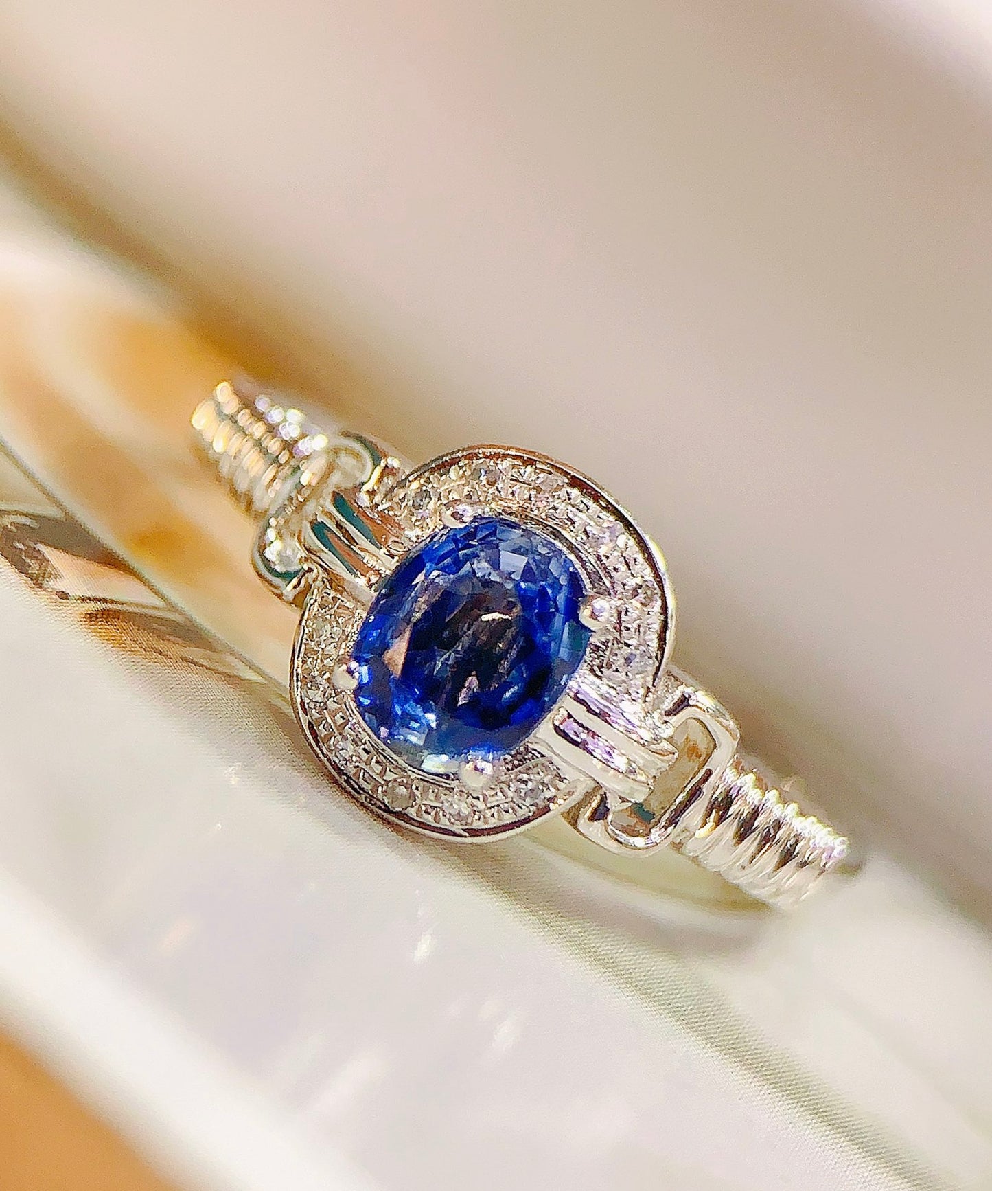 Luxury Sapphire Ring in 18K Gold with Diamond Accents - Fine Jewelry