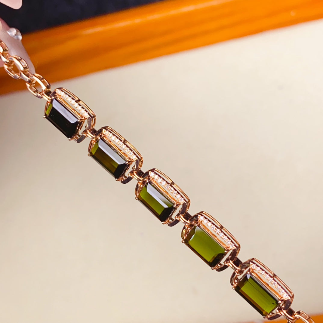 18K Gold Embedded Natural Tourmaline Bracelet - Exquisite Jewelry for Prosperity and Love