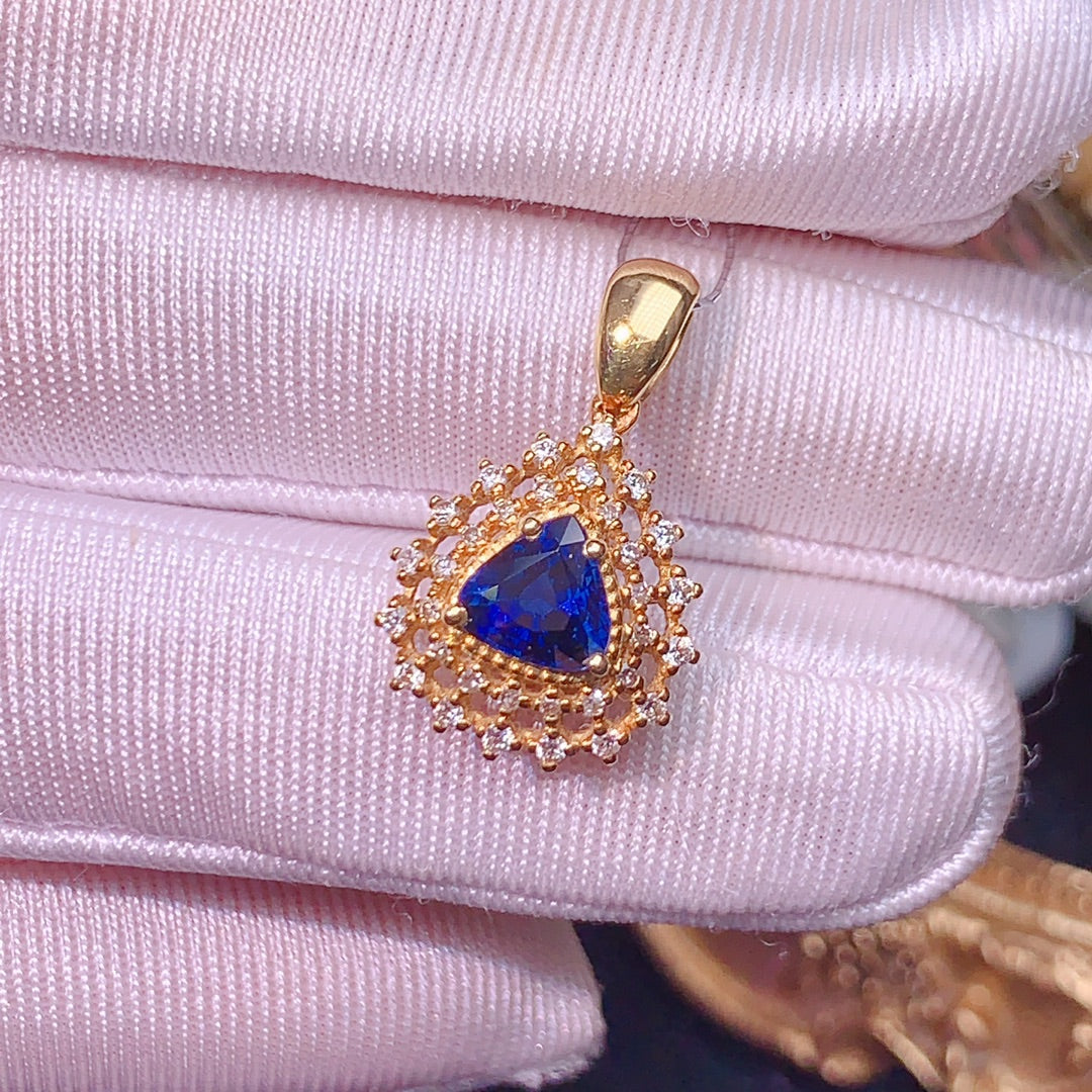 Exquisite 18K Sapphire Pendant with Diamond Accents - A Jewelry Delight