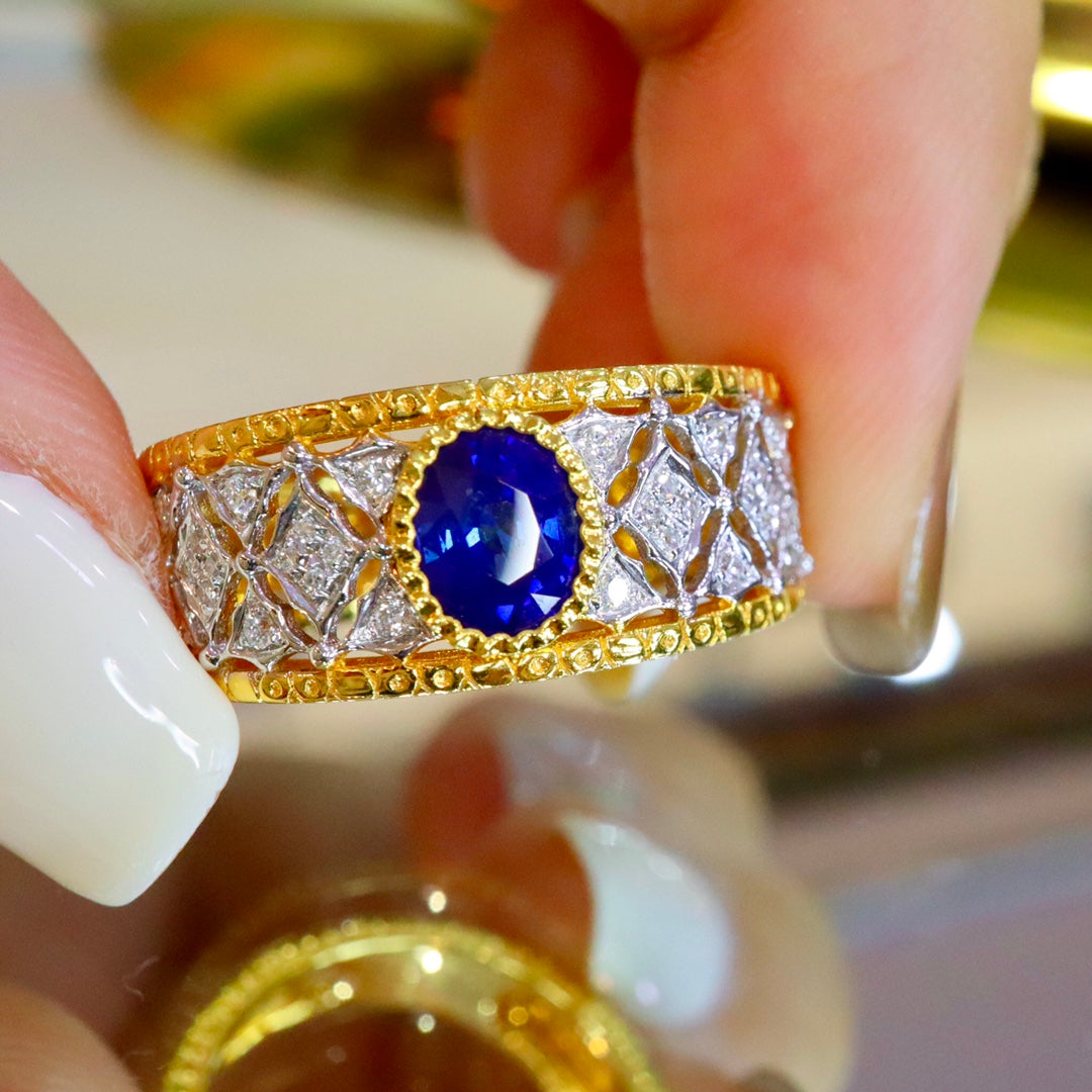 Bucherer-Style Vintage Jewelry: Unisex Royal Blue Sapphire Ring