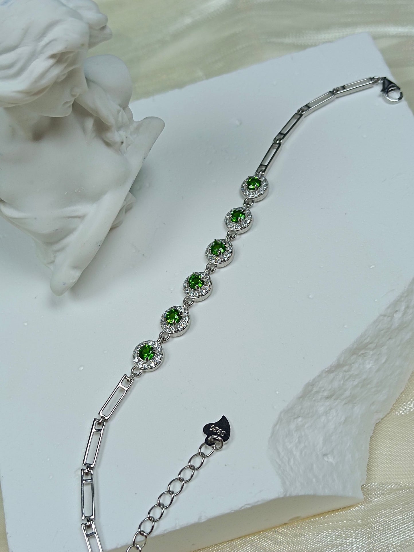 Bracciale Diopside incorporato in argento S925 - Nuovo stile alla moda