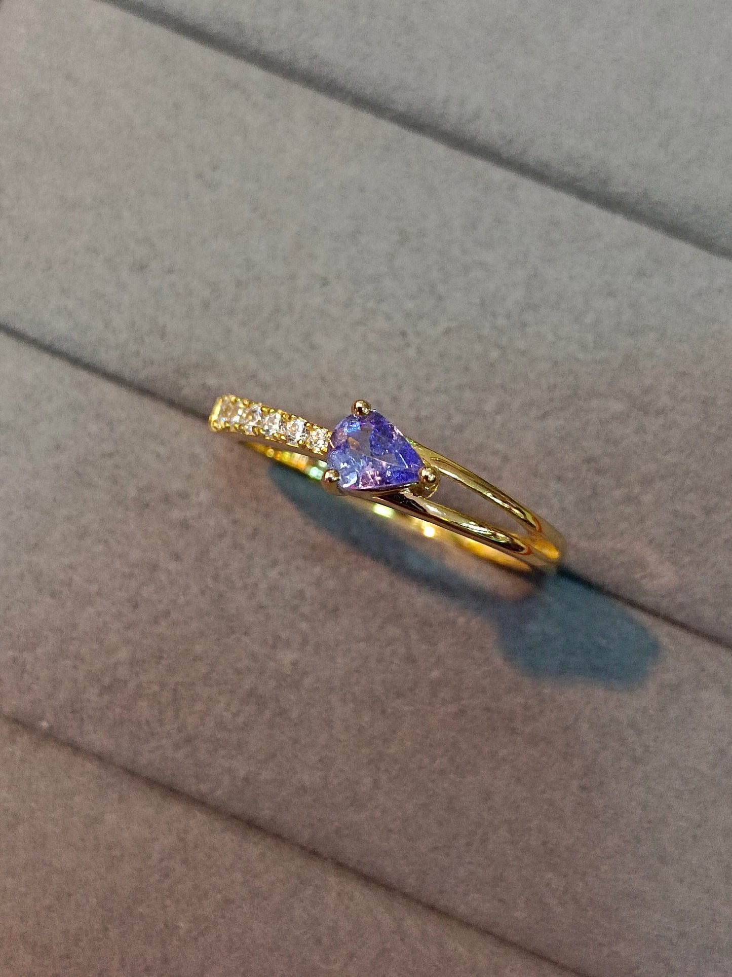 Elegant S925 Sterling Silver Tanzanite Ring with 18K Gold Craftsmanship - Adjustable Jewelry