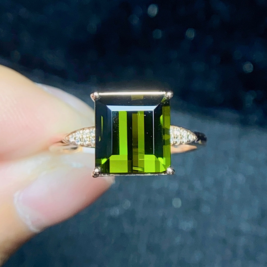 Natural Tourmaline Ring in 18K Gold with Diamond Accents - Exquisite Jewelry