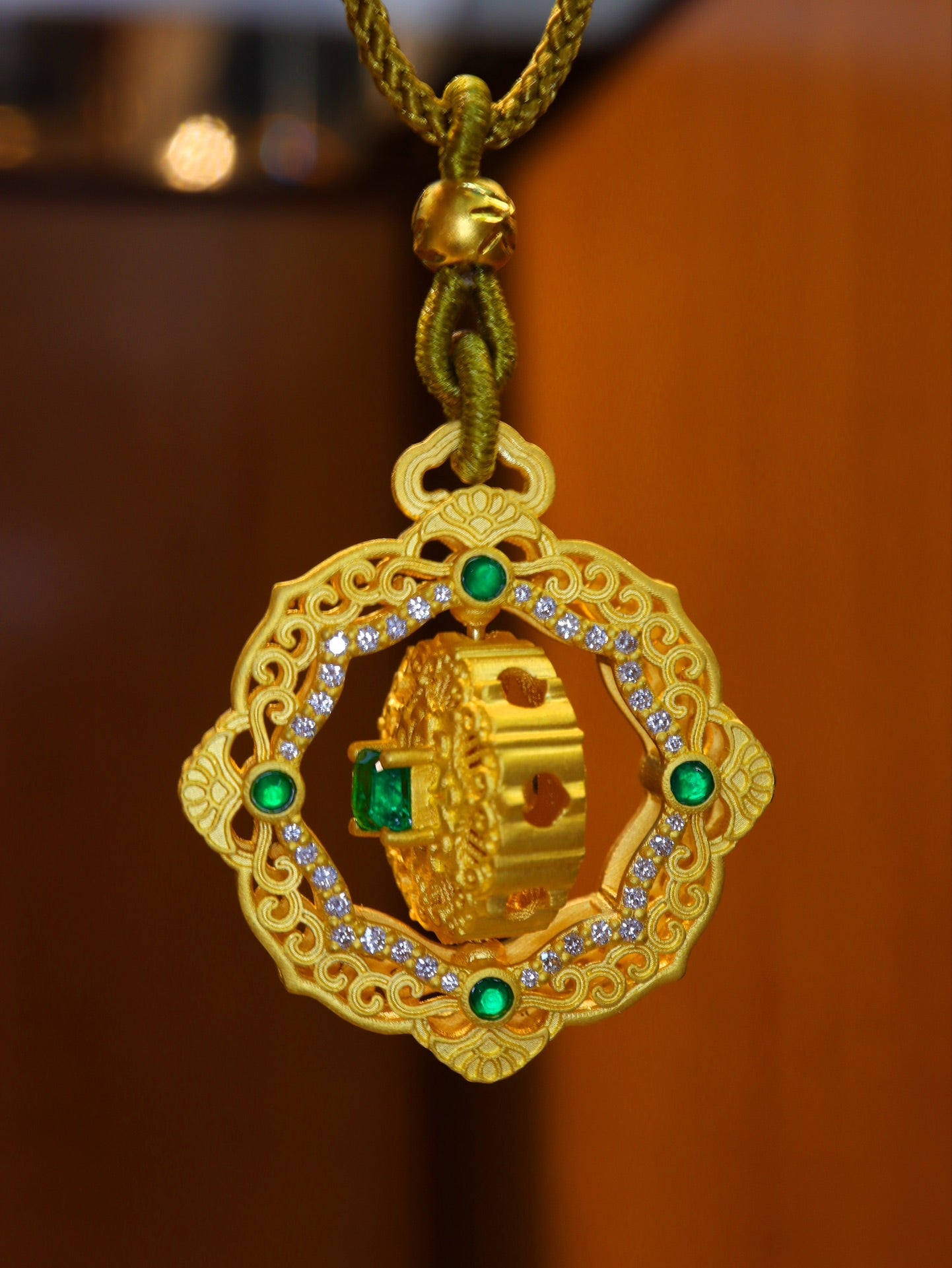 24k Gold Grandmother Green Pendant - Premium Jewelry