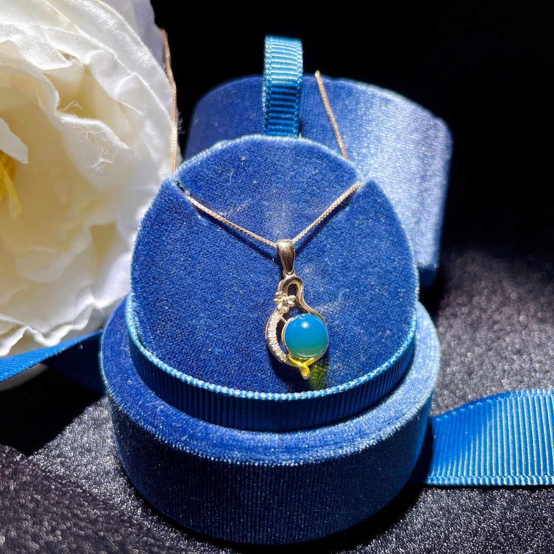 Exquis pendentif en ambre bleu dominicain intégré en or 18 carats - Bijoux uniques