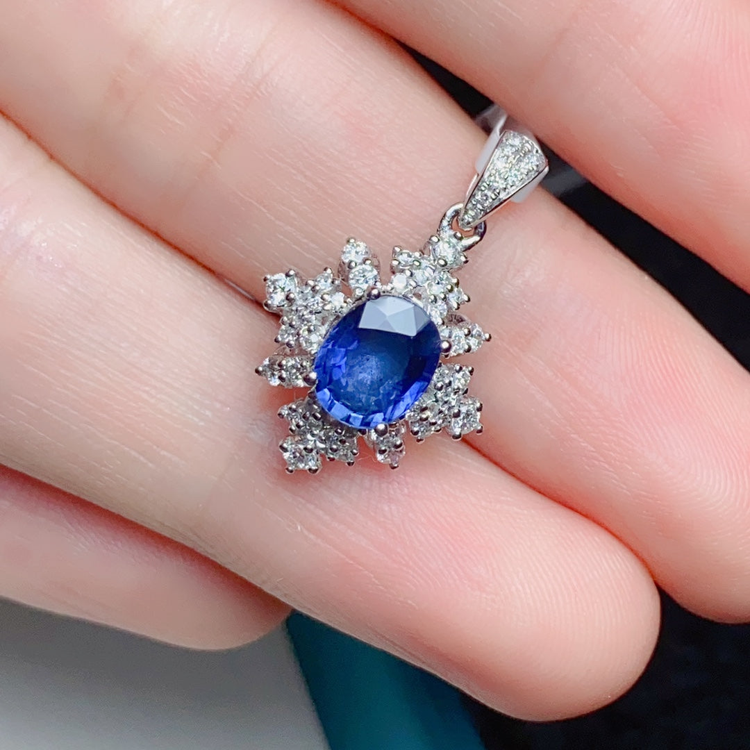 18k Sapphire Pendant with Diamond Accent - Royal Blue Elegance