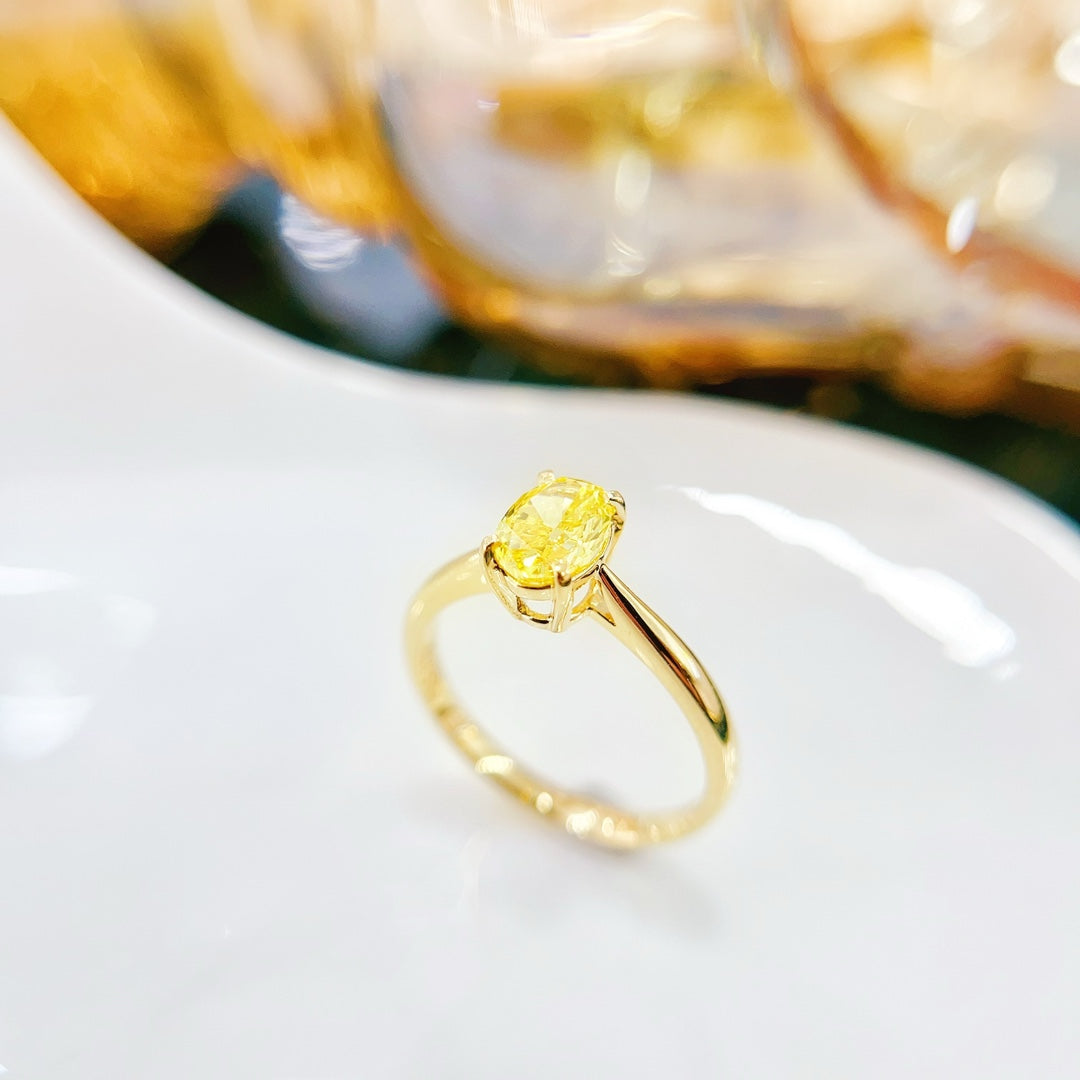 18K Gold Cultured Yellow Diamond Oval Shaped Ring - Elegant Jewelry