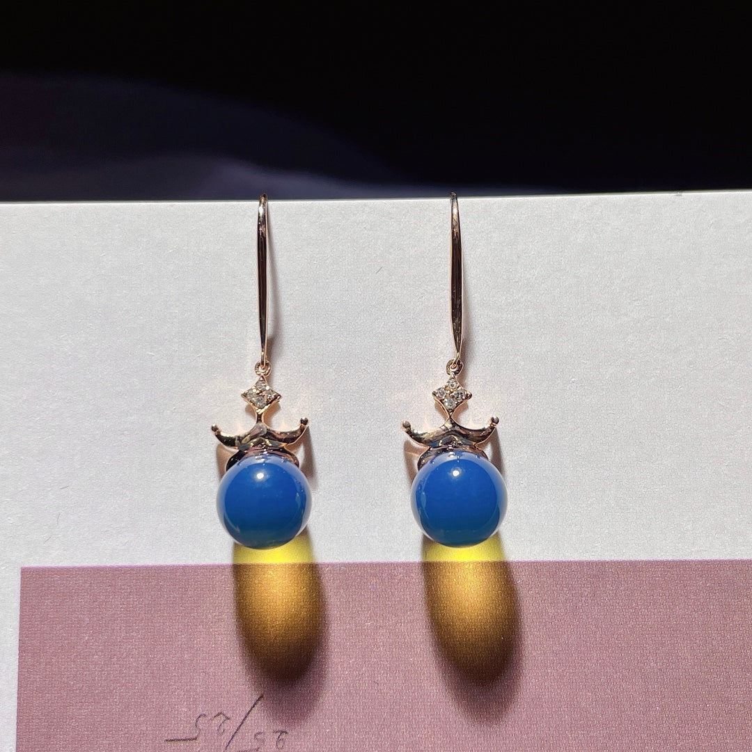 Elegant 18K Gold Embedded Dominican Blue Amber Earrings - Timeless Beauty Jewelry