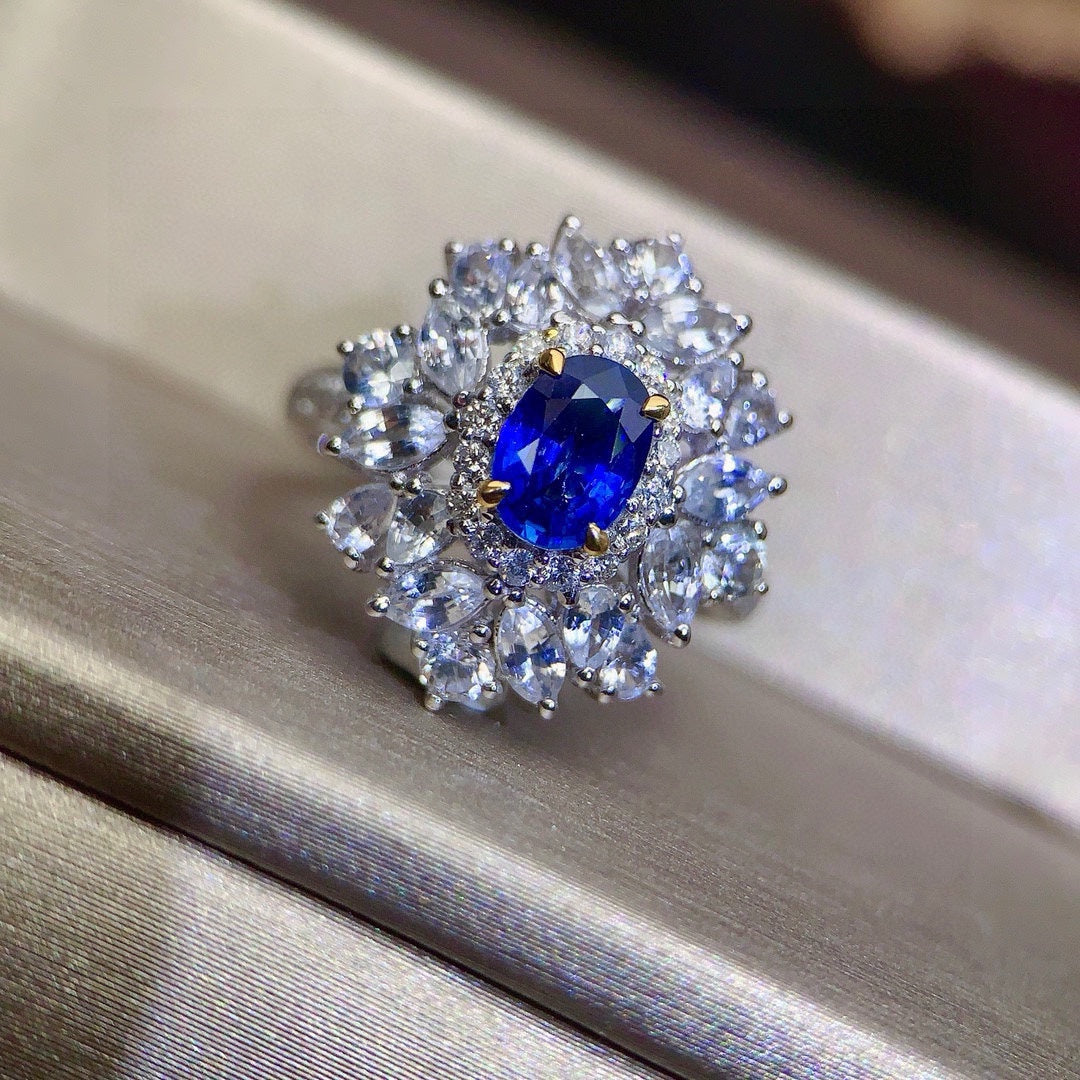 Luxury Sapphire Ring with Diamond Accents - High-End Jewelry